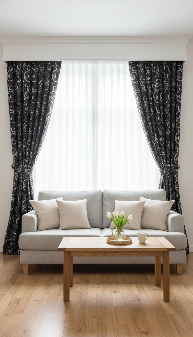 Draperie neagră cu model argintiu Serpișor 04
