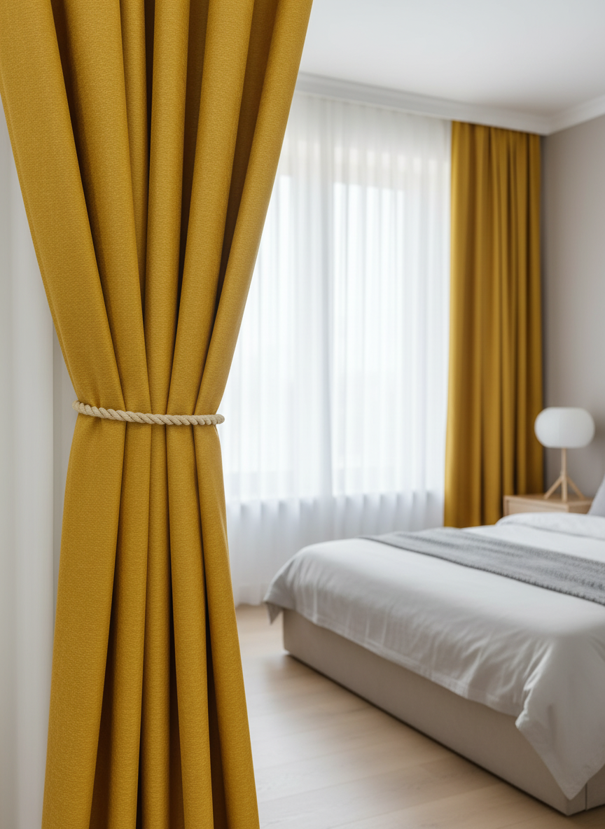 Draperie catifelată galben muștar Soft Yellow - Rejansa 10 cm