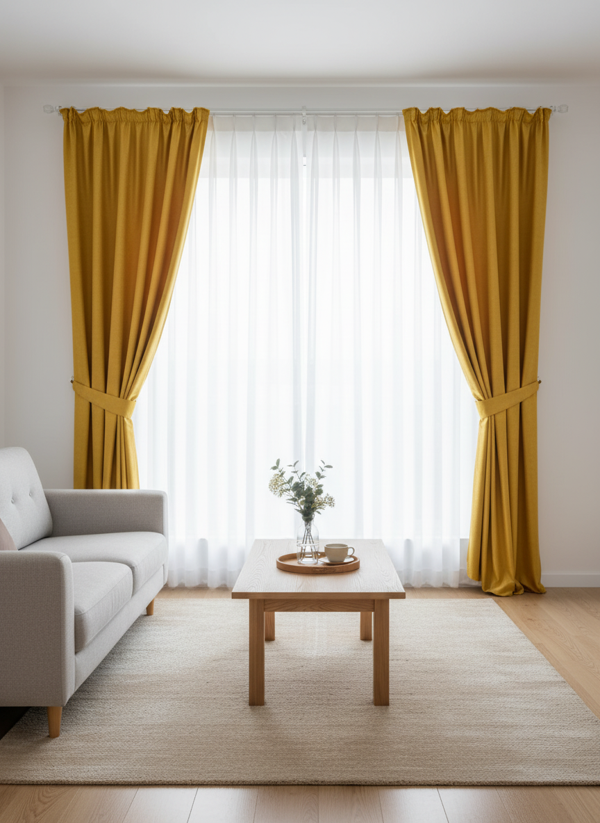 Draperie catifelată galben muștar Soft Yellow - Rejansa tip creion (10cm)