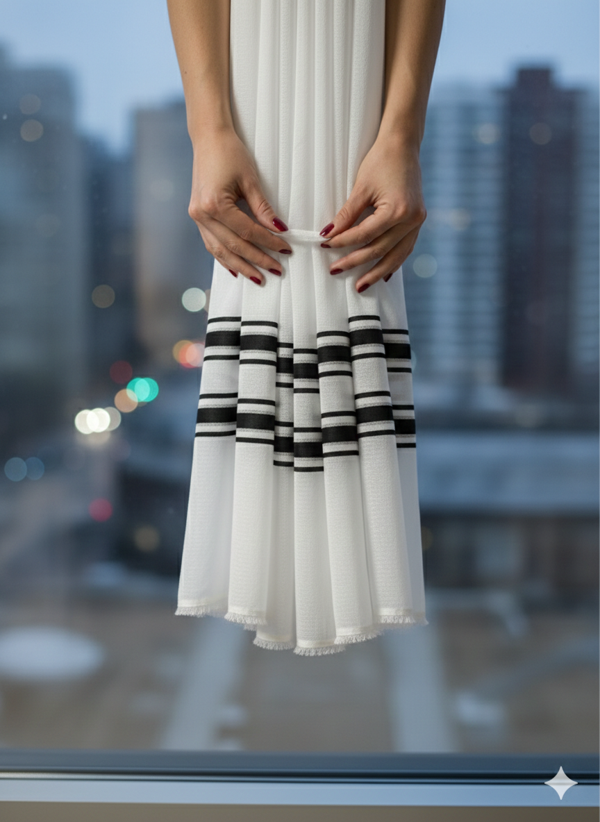 Perdea simplă Alb Cu Dungi Negru