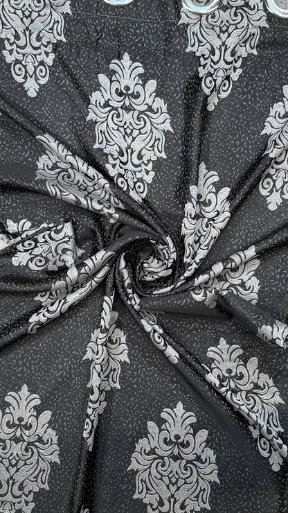 Draperie tafta negru antracit cu model baroc argintiu – Draperie Baroc 04 - Rejansa sina/galerie (universala))
