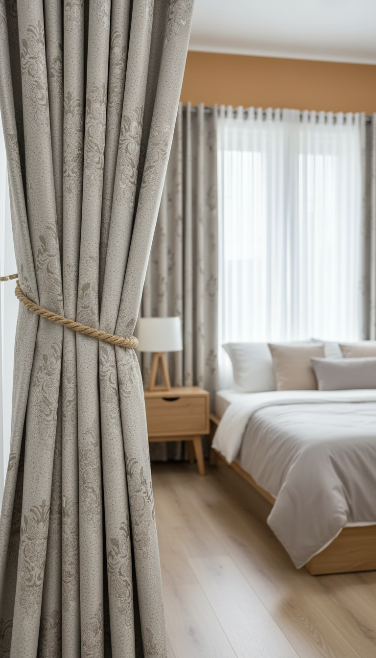 Draperie tafta bej deschis cu model baroc – Draperie Baroc 02 - Rejansa inele/capse
