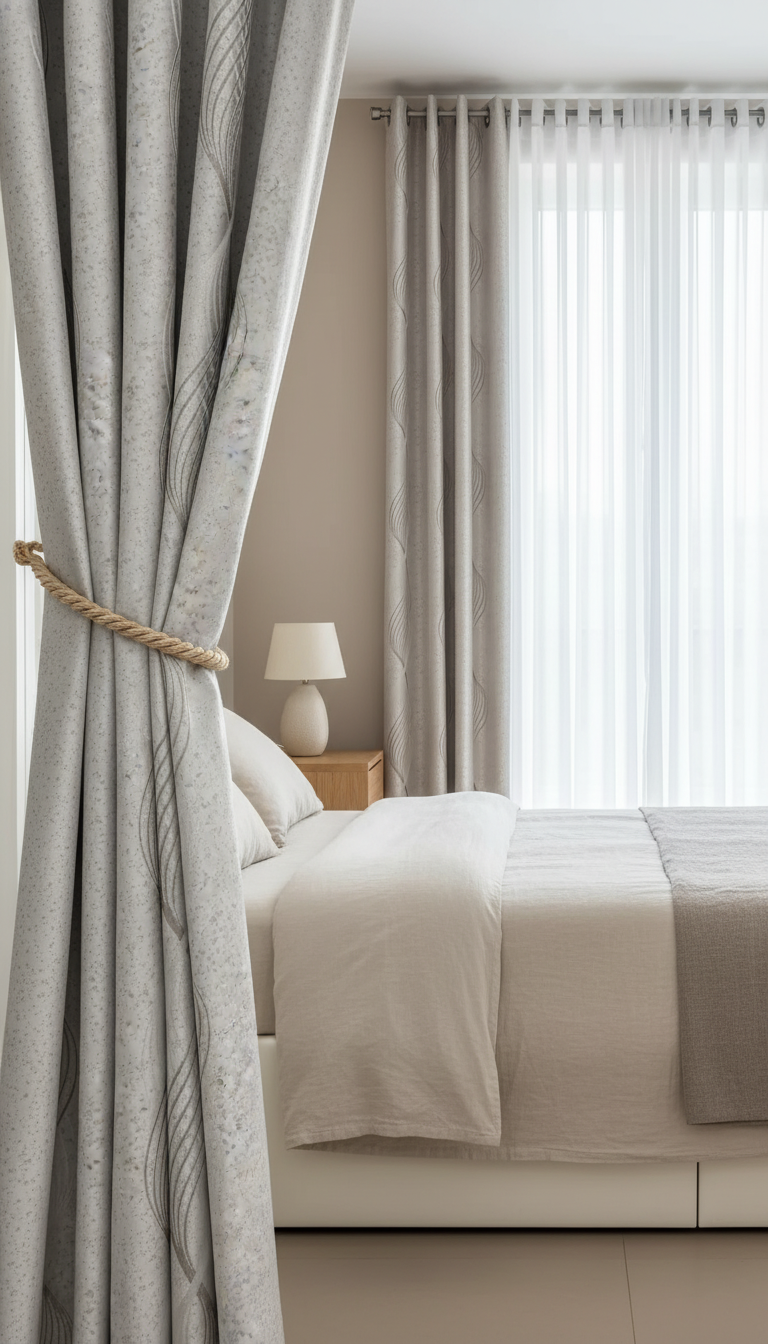 Draperie crem cu model geometric Clepsidra 02 - Tiv lat (pliuri)