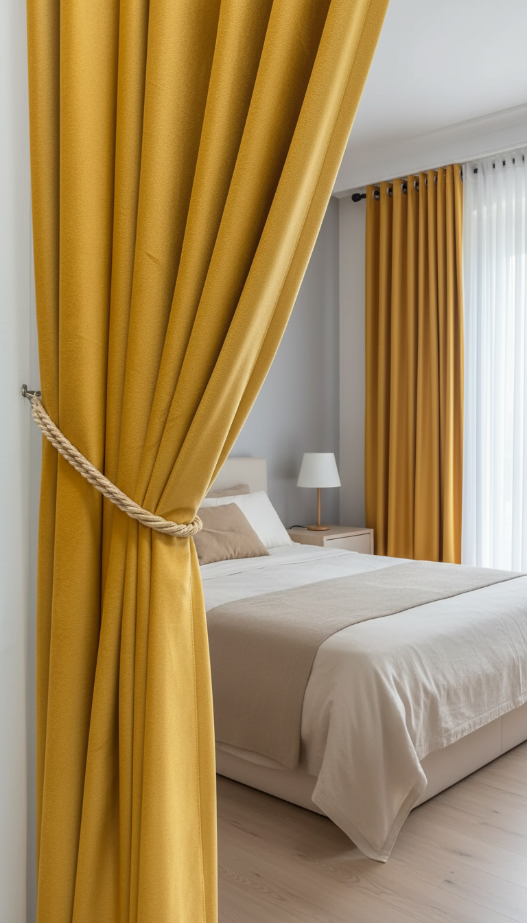 Draperie din catifea auriu-muștar HKN22 - Rejansa sina/galerie (universala))