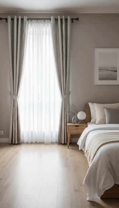 Draperie crem cu model geometric Clepsidra 02 - Tiv lat (pliuri)