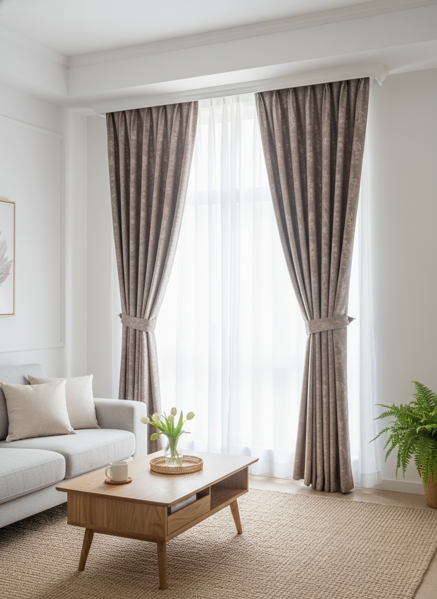 Draperie maro cu textură fină Nisip 12