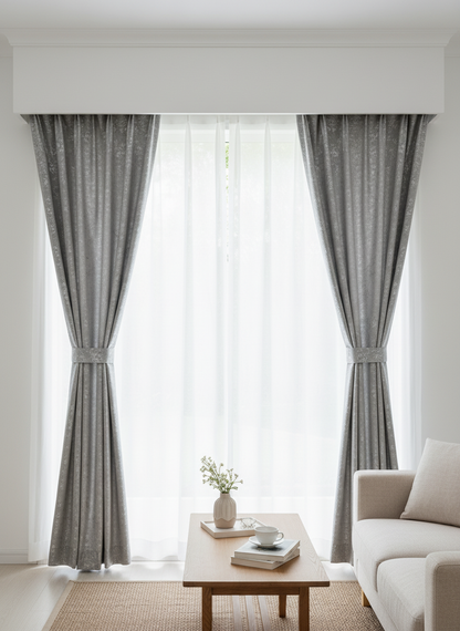 Draperie gri deschis cu textură fină Nisip 14 - Rejansa inele/capse