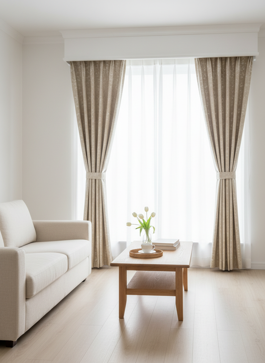 Draperie bej nisipiu cu textură naturală Nisip 4 - Rejansa tip creion (10cm)