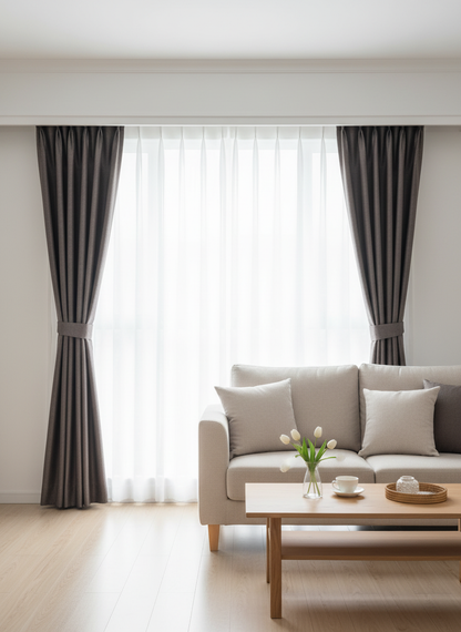 Draperie gri antracit catifelată Soft 3022 - Tiv lat (pliuri)