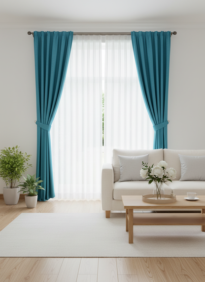 Draperie catifelată turcoaz Soft Turcoaz - Tiv lat (pliuri)