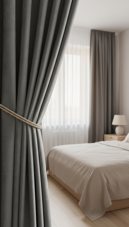 Draperie din catifea gri antracit HKN18 - Rejansa inele/capse