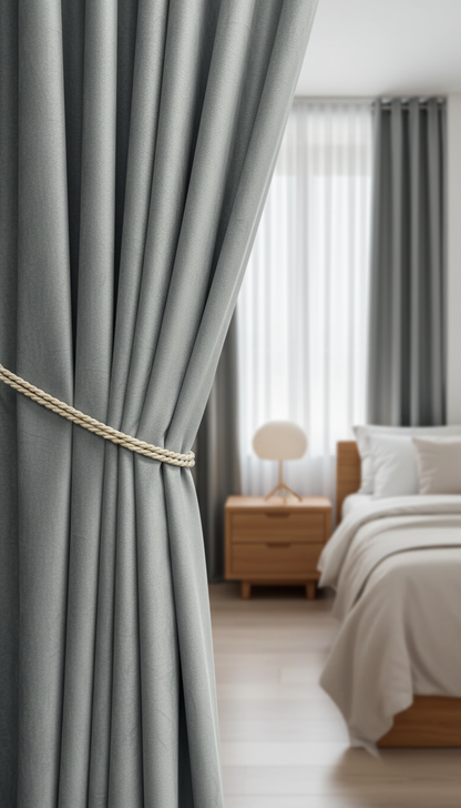 Draperie din catifea gri deschis HKN56 - Tiv lat (pliuri)