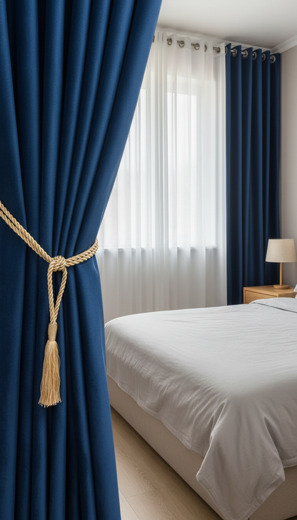 Draperie din catifea albastru regal HKN69 - Rejansa tip creion (10cm)