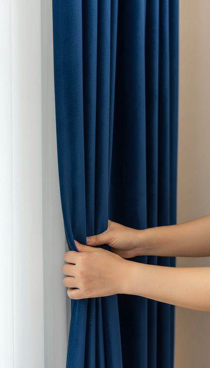 Draperie din catifea albastru regal HKN69 - Rejansa tip creion (10cm)