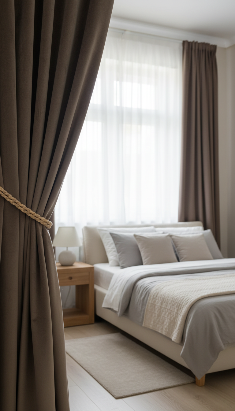 Draperie din catifea maro închis HKN77 - Rejansa inele/capse