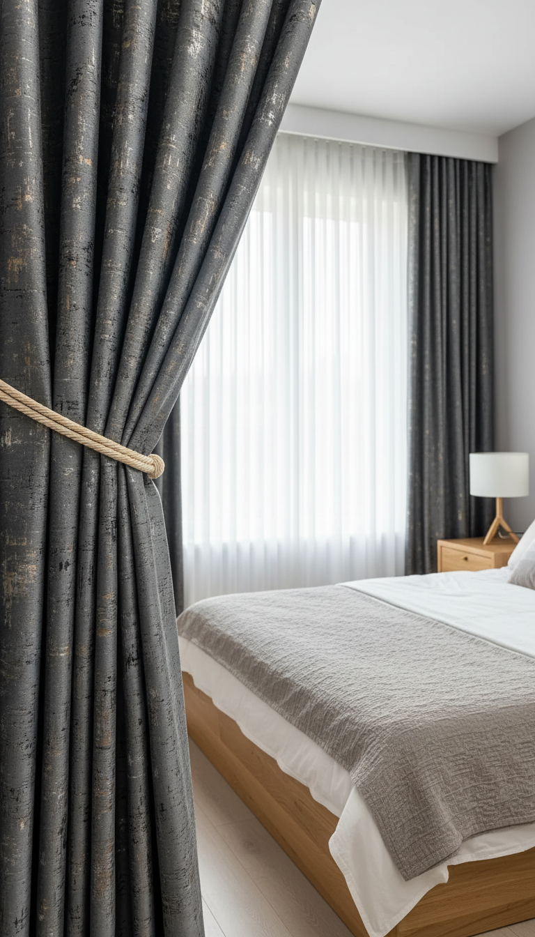 Draperie din catifea gri antracit cu accente aurii HKNA15 - Rejansa inele/capse