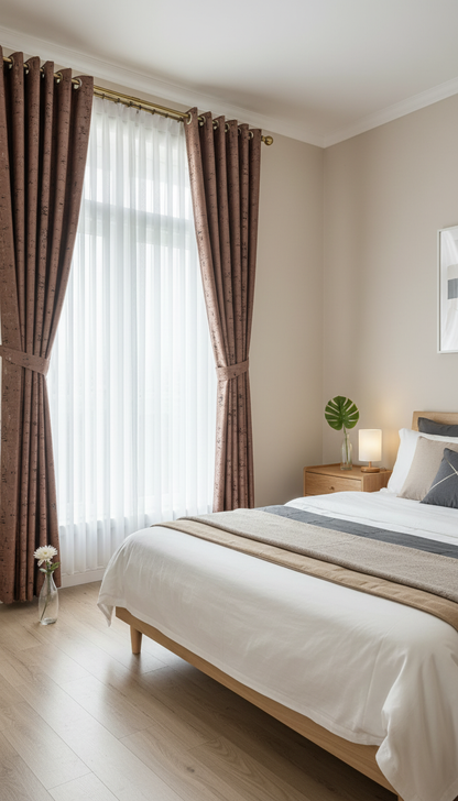 Draperie din catifea maro cu accente aurii HKNA34 - Rejansa tip creion (10cm)