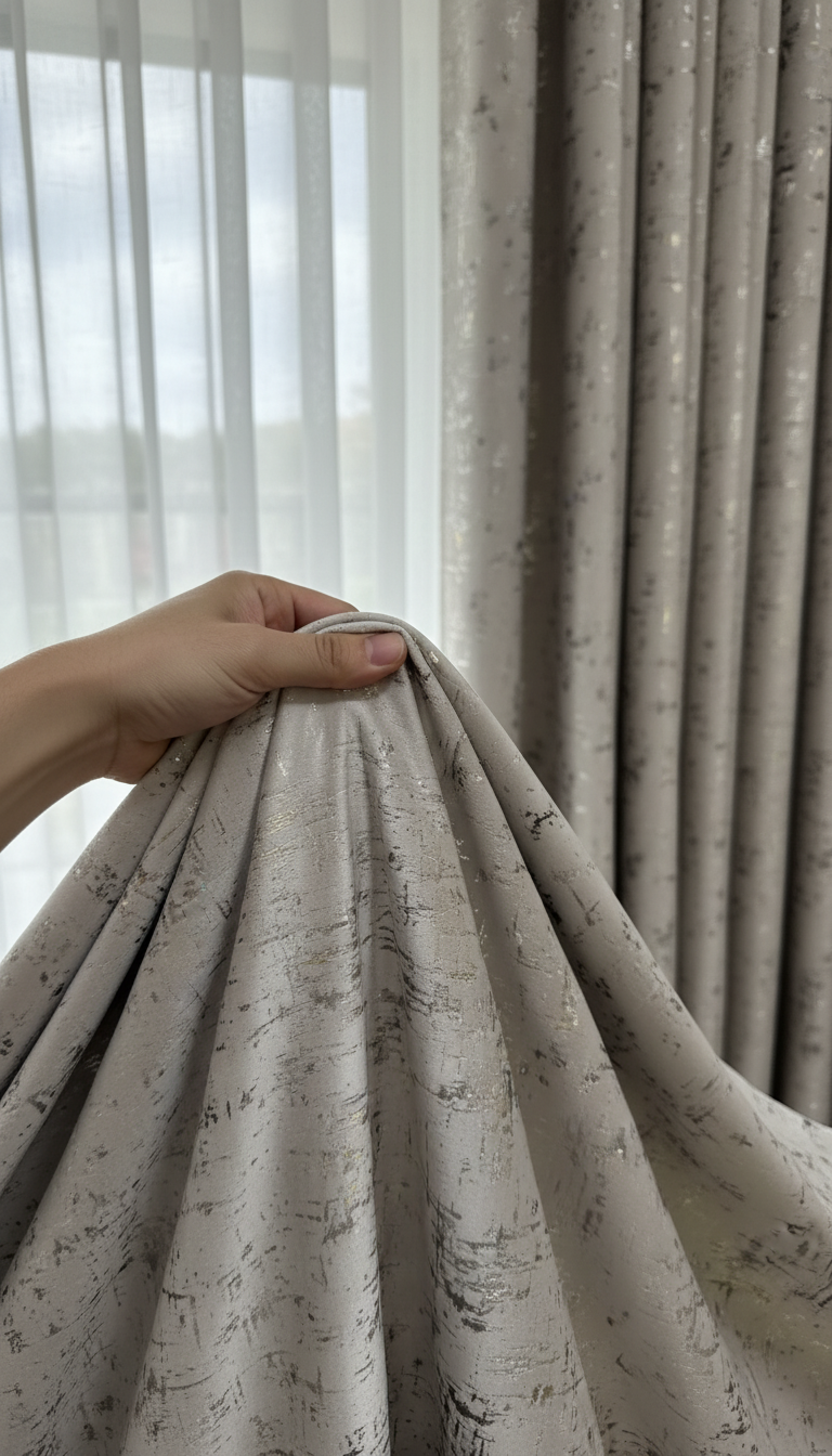 Draperie din catifea bej deschis cu reflexii aurii HKNA4 - Rejansa tip creion (8cm)
