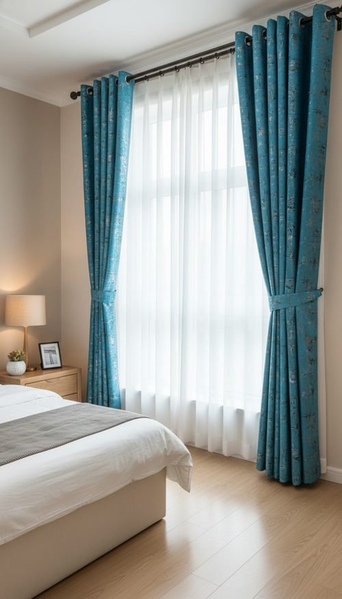 Draperie din catifea turcoaz cu accente aurii HKNA62 - Tiv lat (pliuri)