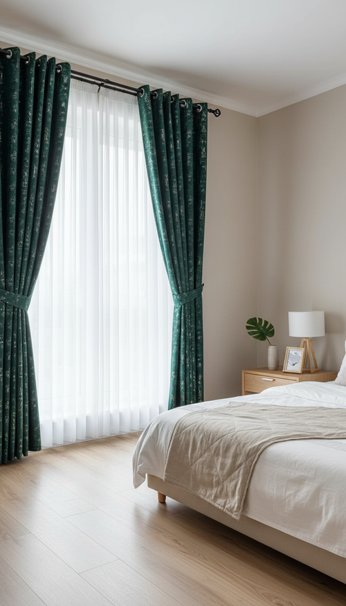 Draperie din catifea verde smarald cu accente aurii HKNA64 - Rejansa tip creion (10cm)