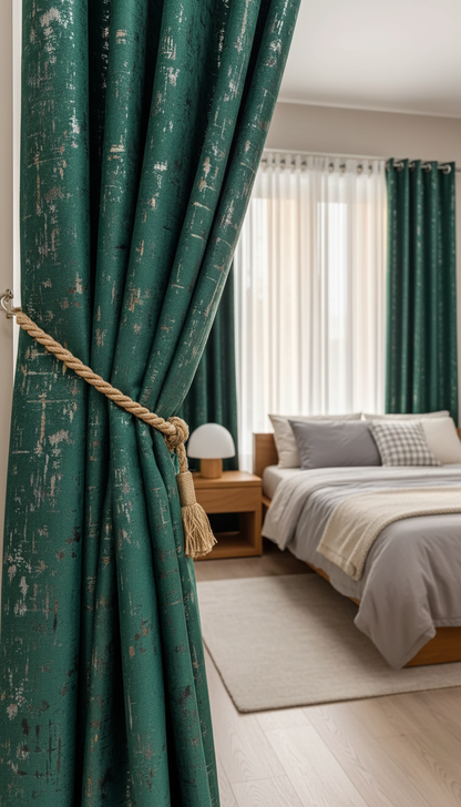 Draperie din catifea verde smarald cu accente aurii HKNA64 - Rejansa bara