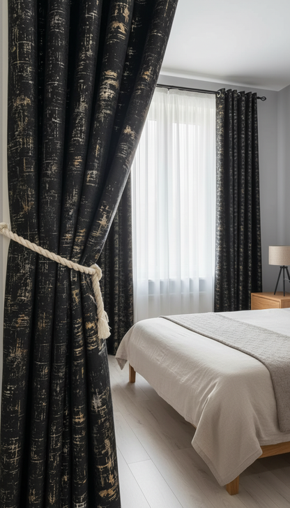Draperie din catifea negru cu accente aurii HKNA80 - Rejansa 10 cm
