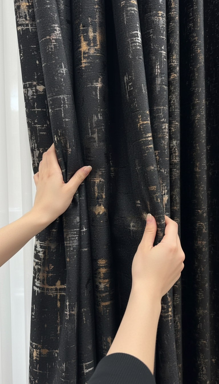 Draperie din catifea negru cu accente aurii HKNA80 - Rejansa tip creion (10cm)