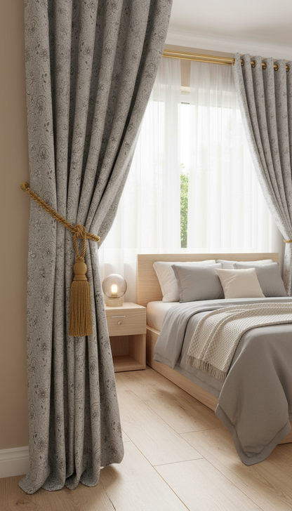 Draperie tafta gri deschis cu model floral – Draperie Flor 01 - Rejansa bara