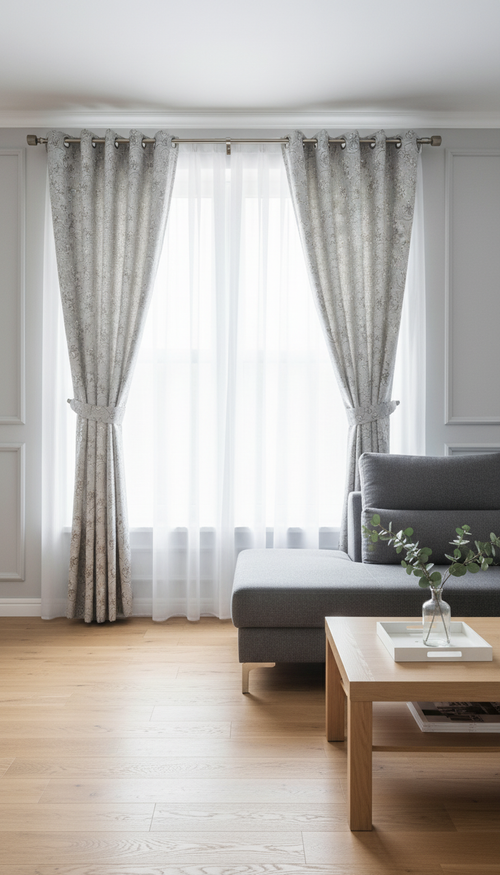 Draperie tafta bej deschis cu model floral – Draperie Flor 02 - Rejansa inele/capse