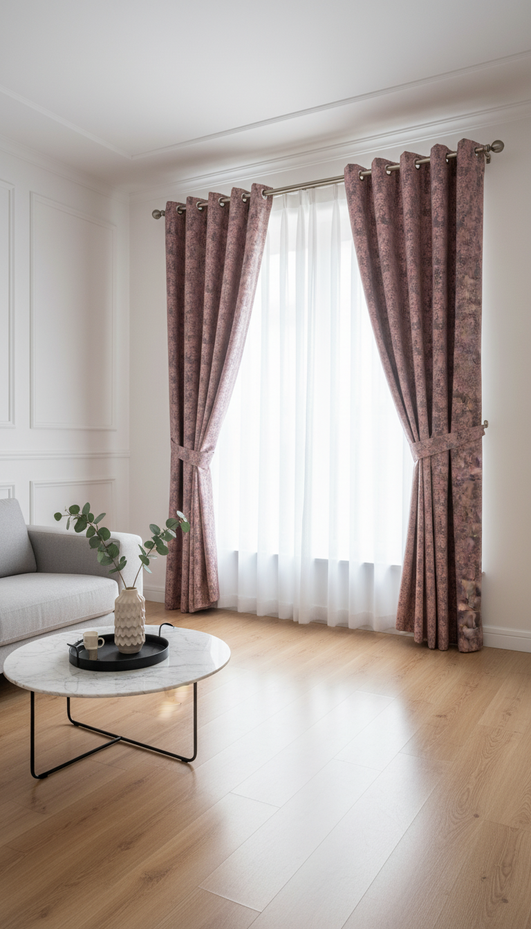 Draperie tafta roz prăfuit cu efect patinat – Draperie Patinat 12 - Tiv lat (pliuri)
