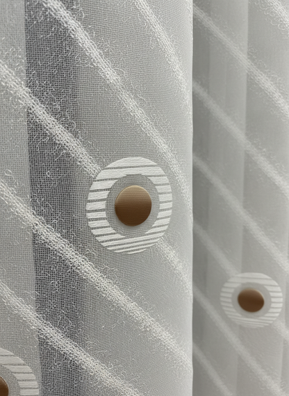 Perdea de bucătărie din tulle cu cercuri decorative bej – Ambiance Design