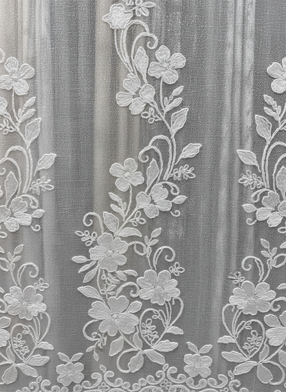 Perdea de bucătărie din tulle cu broderie florală clasică albă – Ambiance Design